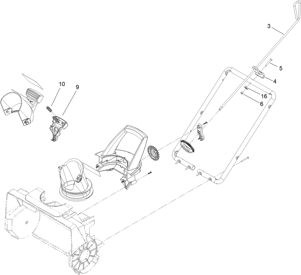 Chute Assembly Diagram and Parts List for 38303 318000001 - 318999999 Lawn Boy Snow Blower